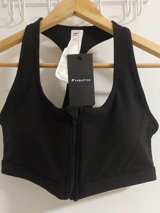 Fabletics Black Front-Zip Racerback Sports Bra - Picture 5 of 7